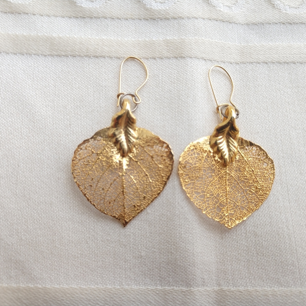 Gold Dipped Leaf Earrings - image 3